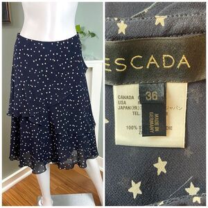 Escada Navy Star Print Tiered Midi Skirt
